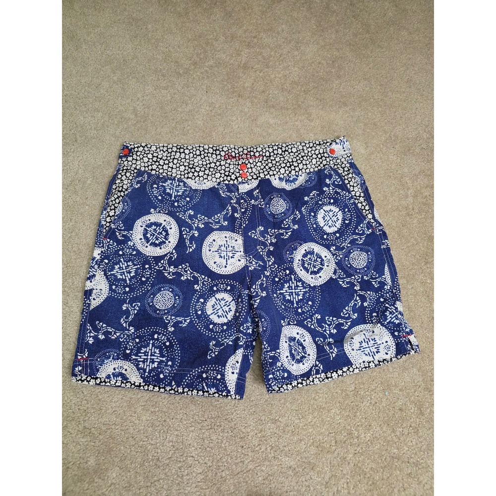 Robert Graham Mens Blue White Medallion Floral Swim Trunks Shorts Size 38